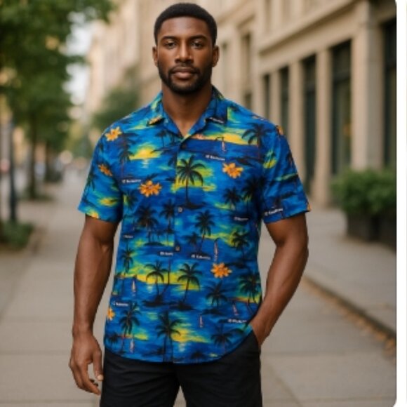 RIMA Silk Designer Silk Caribbean shirt blue tropic graphic - Picture 2 of 12